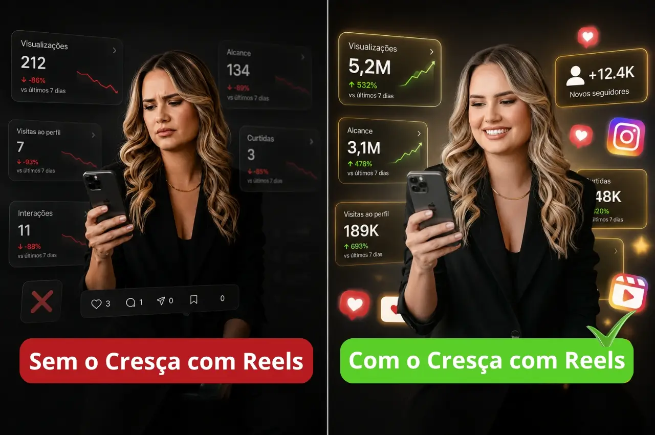 Comparativo de resultados sem e com o Cresça com Reels